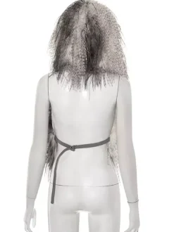 Haut à capuche dos nu en fausse fourrure avec ourlet à franges pour femme 2026