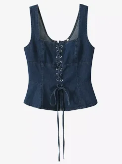 Haut corset en jean à lacets pour femme 2026