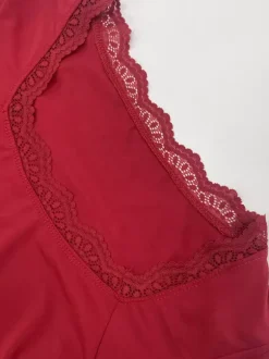 Haut court pour femme marron café en dentelle à col rond et manches longues style chic