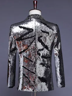 Haut de costume décontracté d'affaires à manches longues rétro pour hommes noir et argent Bourgogne