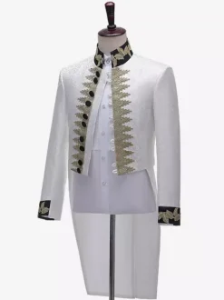 Haut de cour royale rétro blanc pour hommes pardessus élégant à manches longues Costumes de spectacle rétro
