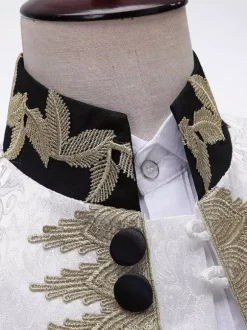 Haut de cour royale rétro blanc pour hommes pardessus élégant à manches longues Costumes de spectacle rétro