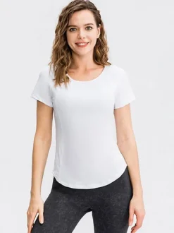 Haut De Tennis Pour Femme Col Rond Top Nylon Manches Courtes Vêtements De Sport