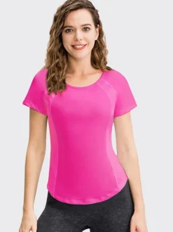 Haut De Tennis Pour Femme Col Rond Top Nylon Manches Courtes Vêtements De Sport