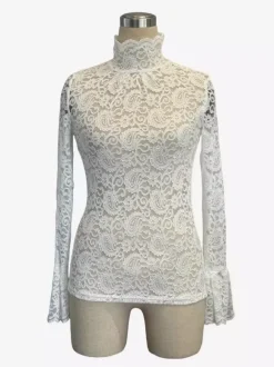 Haut en dentelle cachemire à col montant et manches cloche coupe ajustée pour femme 2026