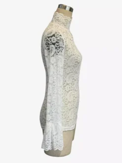 Haut en dentelle cachemire à col montant et manches cloche coupe ajustée pour femme 2026