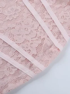 Haut en dentelle rose style corset pour femme - Chemisier bustier élégant à manches longues et décolleté c艙ur - Tenue de soirée printanière 2026