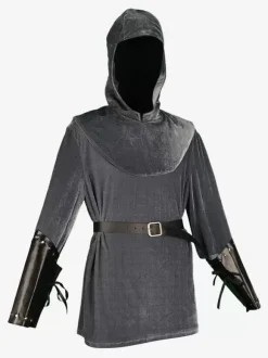 Haut gris vintage à lacets vintage à manches longues en polyester costumes rétro pour homme