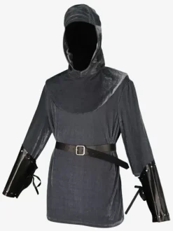 Haut gris vintage à lacets vintage à manches longues en polyester costumes rétro pour homme