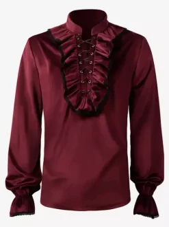 Haut à manches longues vintage bordeaux vintage costumes rétro pour homme Bourgogne