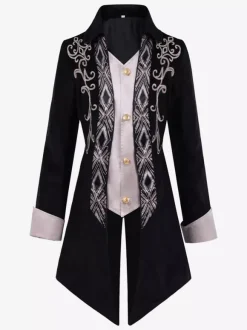 Haut noir vintage à boutons rétro à manches longues pour homme