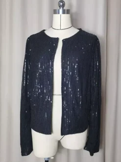 Hauts de soirée élégants à col rond et sequins blazers à manches longues et cardigans