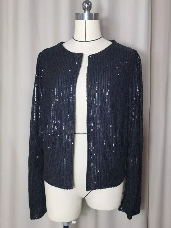 Hauts de soirée élégants à col rond et sequins blazers à manches longues et cardigans