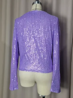 Hauts de soirée élégants à col rond et sequins blazers à manches longues et cardigans