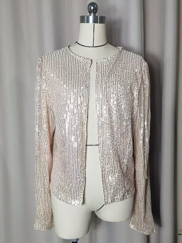 Hauts de soirée élégants à col rond et sequins blazers à manches longues et cardigans