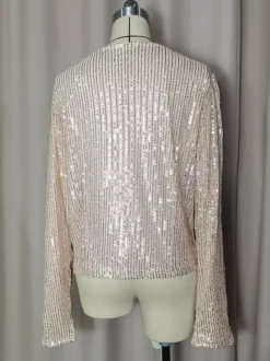 Hauts de soirée élégants à col rond et sequins blazers à manches longues et cardigans