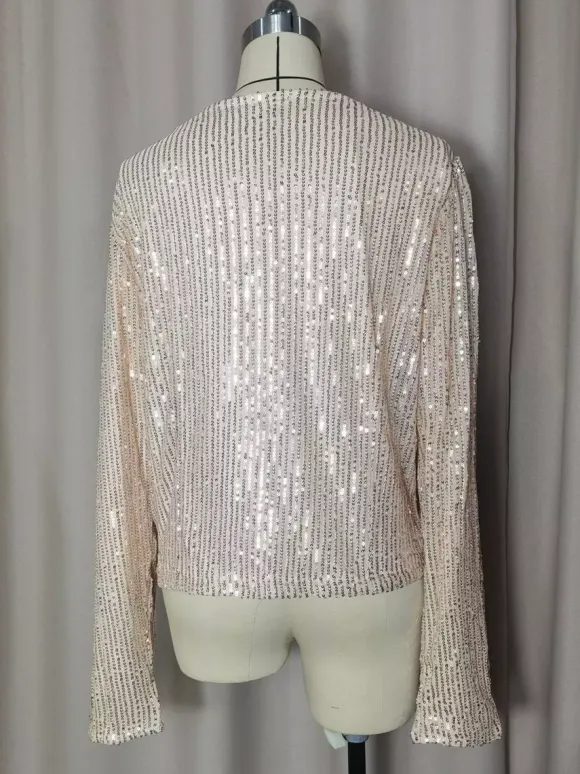 Hauts de soirée élégants à col rond et sequins blazers à manches longues et cardigans
