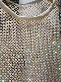 Hauts de soirée sexy à col rond orné de strass manches longues en polyester