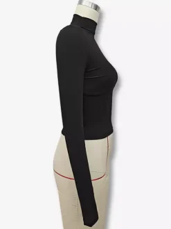 Hauts courts pour femmes à manches longues et col haut t-shirt slim fit pour femmes 2026