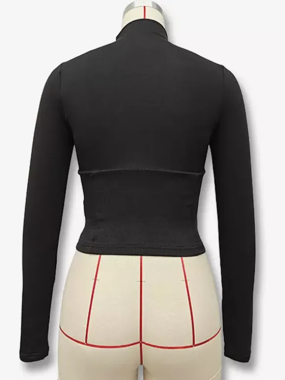 Hauts courts pour femmes à manches longues et col haut t-shirt slim fit pour femmes 2026