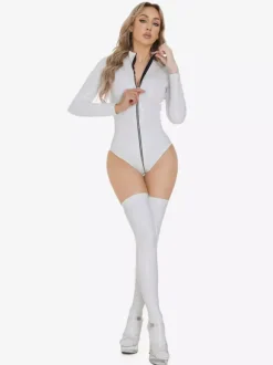 Hauts de clubwear tendance à col montant fermeture éclair manches longues cuir PU