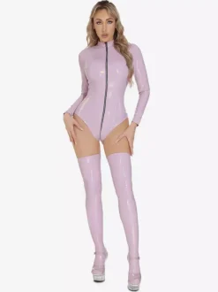 Hauts de clubwear tendance à col montant fermeture éclair manches longues cuir PU