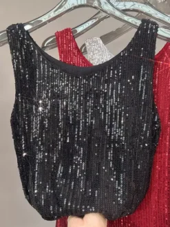 Hauts de soirée sexy à bretelles et sequins au col sans manches