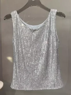 Hauts de soirée sexy à bretelles et sequins au col sans manches