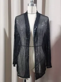 Hauts de soirée tendance col rabattu sequins manches longues blazers cardigans