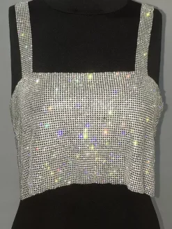 Hauts tendance pour soirées à sequins épaules dénudées sans manches et dos nu.