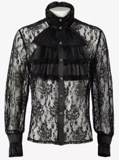 Haut Vintage noir rétro à manches longues chemise en Fiber de Polyester Costumes rétro pour hommes