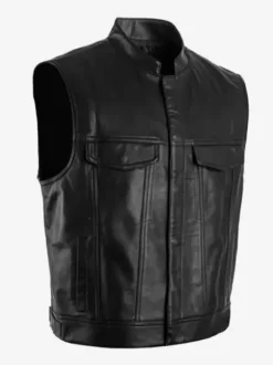 Haut Vintage noir rétro sans manches haut en cuir PU Costumes rétro pour hommes