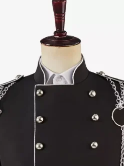 Haut vintage noir vintage chaînes boutons manches longues pardessus en polyester costumes rétro pour homme