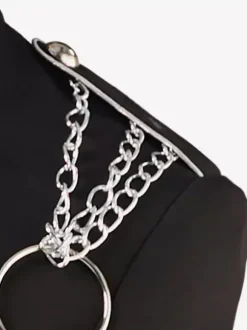Haut vintage noir vintage chaînes boutons manches longues pardessus en polyester costumes rétro pour homme