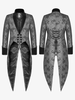 Haut vintage noir vintage fendu devant à lacets jacquard manches longues haut en polyester costumes rétro pour homme