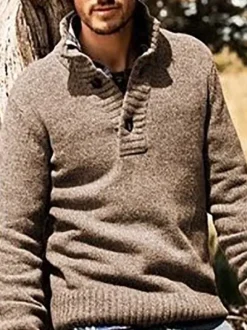 Hommes Hoodies Col Montant Manches Longues Boutons Polyester Sweatshirt