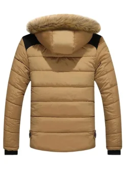 Hommes Vestes Casual Daily Casual Stand Collier À Manches Longues manches à fourrure à capuchon Kaki Puffer