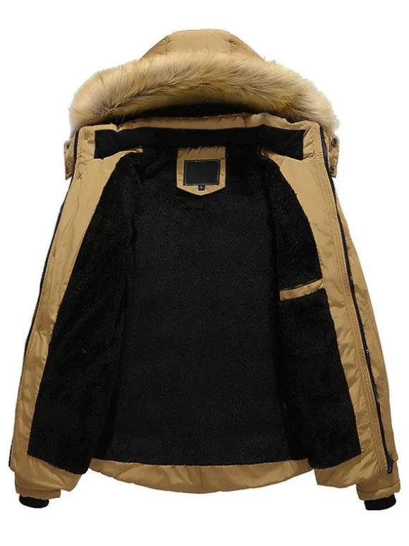 Hommes Vestes Casual Daily Casual Stand Collier À Manches Longues manches à fourrure à capuchon Kaki Puffer