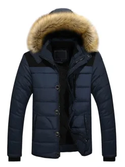 Hommes Vestes Casual Daily Casual Stand Collier À Manches Longues manches à fourrure à capuchon Kaki Puffer