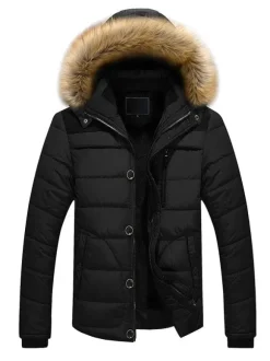 Hommes Vestes Casual Daily Casual Stand Collier À Manches Longues manches à fourrure à capuchon Kaki Puffer