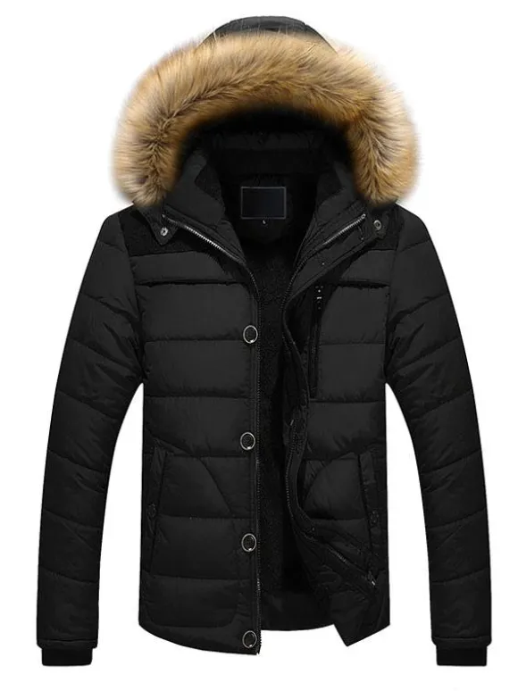 Hommes Vestes Casual Daily Casual Stand Collier À Manches Longues manches à fourrure à capuchon Kaki Puffer