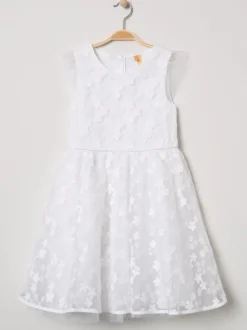 Ivoire manches courtes dentelle mariage doux fleur fille robe enfants robe de soirée