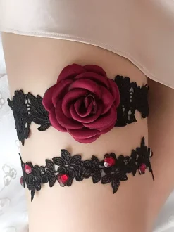 Jarretière de cuisse en dentelle noire rose pour femme