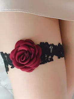 Jarretière de cuisse en dentelle noire rose pour femme