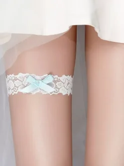 Jarretière de mariage Dentelle blanche Détails en métal Jarretière de mariage