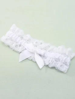 Jarretière de mariage en dentelle blanche avec noeud