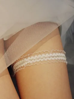 Jarretière de mariage en strass de polyester blanc