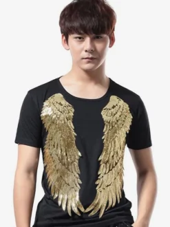 Jazz Dance Costume Hommes Sequin Glitter T Shirt À Manches Courtes Hip Hop Danse Porter Déguisements Halloween