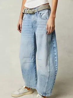Jean Horseshoe Barrel pour femme - Pantalon en denim délavé ample à jambes larges et coutures incurvées - Streetwear printemps 2026