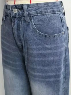 Jean large à poches en forme de c艙ur pour femme - Jean bleu délavé style années 2000 - Pantalon baggy droit - Streetwear printanier tendance 2026